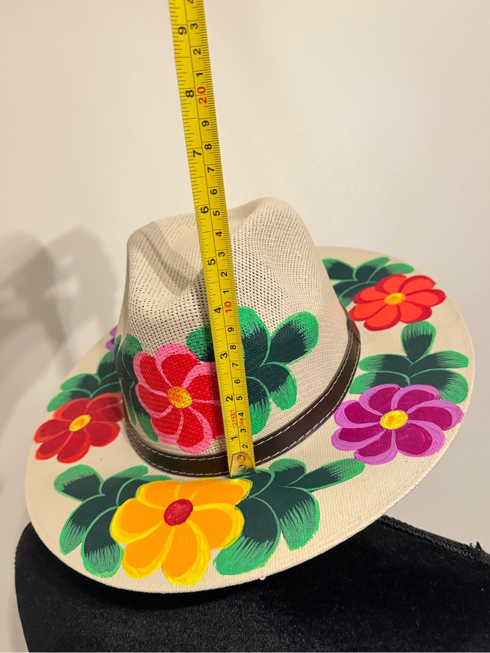 Mexican Artisanal Cream Floral Multi-colored Hand Painted Hat Size L - Picture 4 of 6